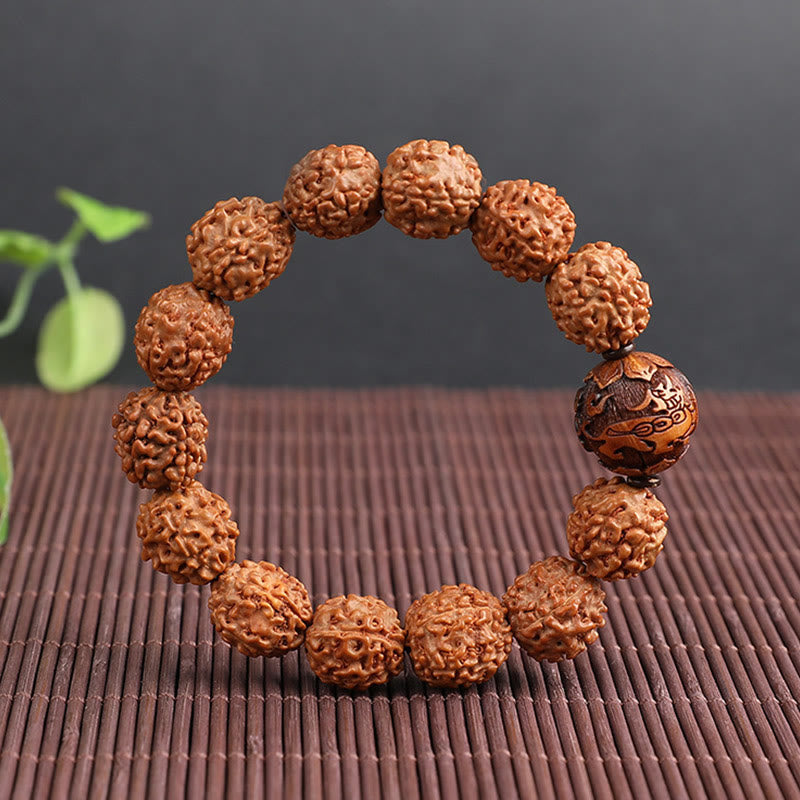 Fortune Jewel Tibet Rudraksha Bodhi Seed PiXiu Copper Coin Wealth Luck Bracelet