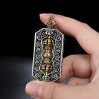 Fortune Jewel Tibetan Om Mani Padme Hum Carved Dorje Vajra Rotatable Lotus Pattern Purity Rope Necklace Pendant
