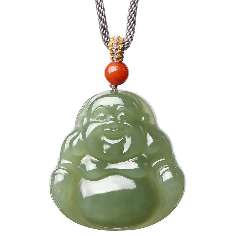 Fortune Jewel Laughing Buddha Hetian Jade Abundance Necklace String Pendant Fortune Jewel