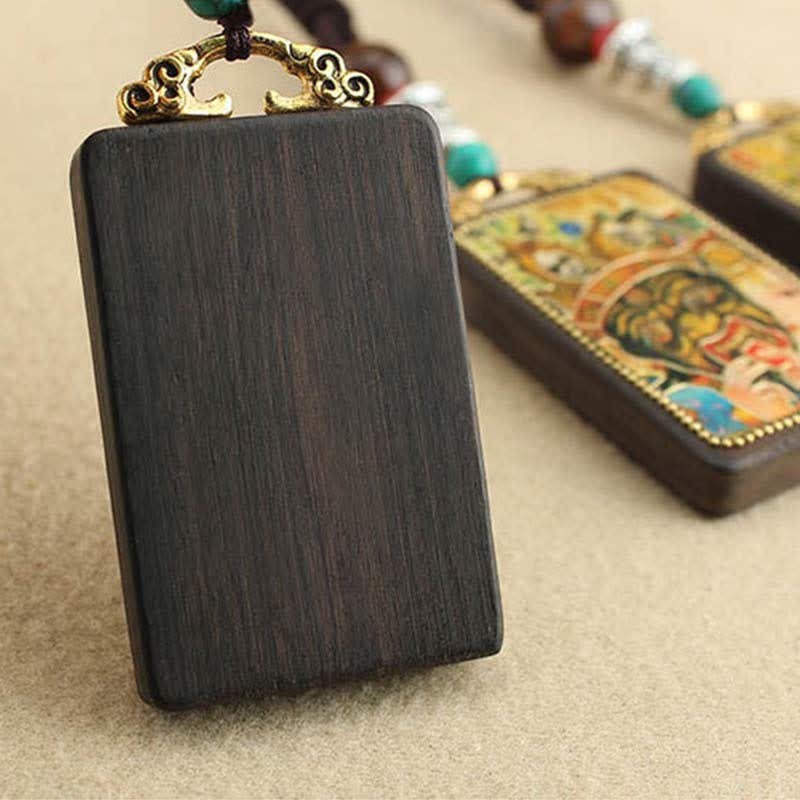 Fortune Jewel Tibet God of Wealth Thangka Ebony Peace Necklace Pendant