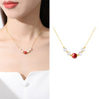 Fortune Jewel 925 Sterling Silver Pearl Cinnabar Sincerity Healing Bead Chain Necklace Pendant