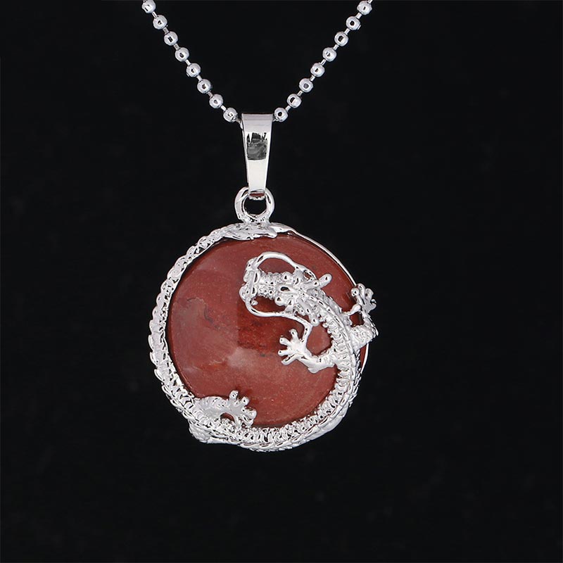 Fortune Jewel Chinese Dragon Natural Quartz Crystal Healing Energy Necklace Pendant