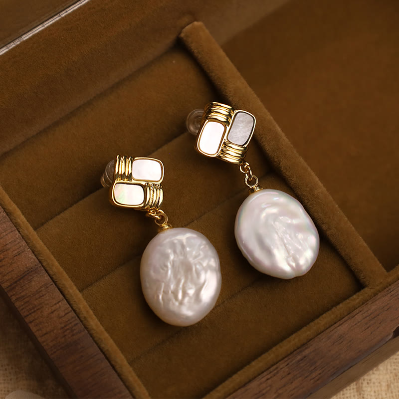 Fortune Jewel 925 Sterling Silver Posts Copper Plated Gold Natural Baroque Pearl Healing Drop Earrings