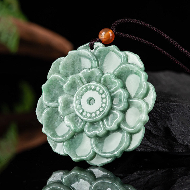 Fortune Jewel Lotus Pattern Jade Luck Prosperity Necklace Pendant