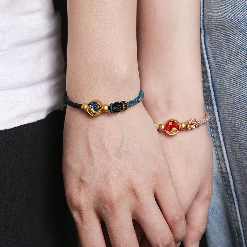 Fortune Jewel Handmade Mountain and Sea Engraved Luck Two-Color String Couple Bracelet