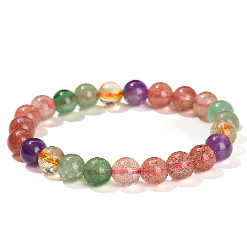 Fortune Jewel Natural Multicolored Strawberry Quartz Love Healing Beaded Bracelet