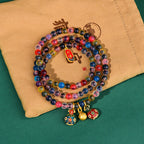 Fortune Jewel Colorful Candy Agate Gold Swallowing Beast Family Strength Charm Triple Wrap Bracelet