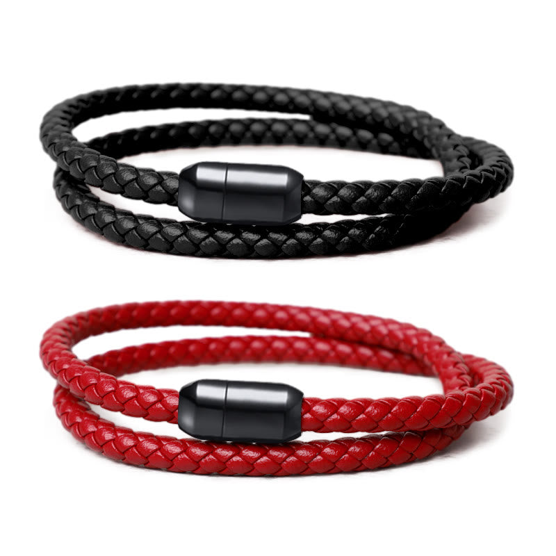 Fortune Jewel Genuine Leather Red String Protection Magnetic Buckle Bracelet