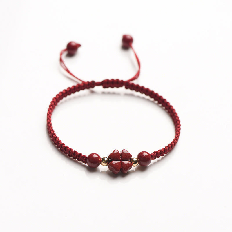 Fortune Jewel Four Leaf Clover Five-petal Flower Cinnabar Blessing Red String Bracelet