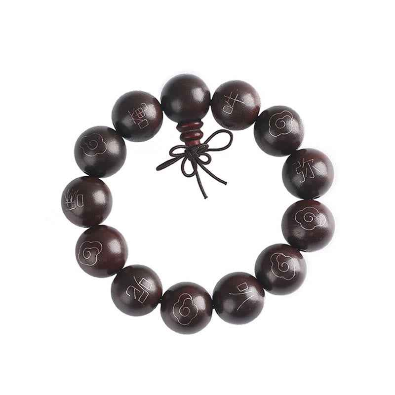 Fortune Jewel 925 Sterling Silver Inlaid Small Leaf Red Sandalwood Om Mani Padme Hum Character Auspicious Clouds Protection Bracelet