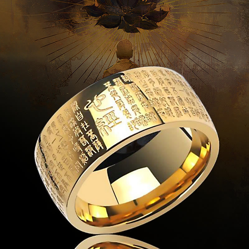 Fortune Jewel FengShui Buddhism Ancient Heart Sutra Lucky Ring
