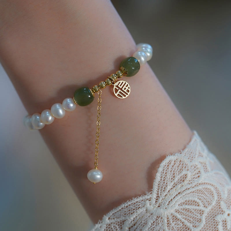 Fortune Jewel Natural Pearl Hetian Jade Happiness Wisdom Bead Bracelet