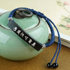 Fortune Jewel Buddhism Six True Words Wood Ebony Wood Silver Inlaid Protection Bracelet