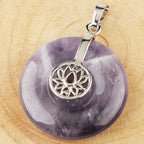 Fortune Jewel Various Crystal Amethyst Pink Crystal Lotus Healing Necklace Pendant