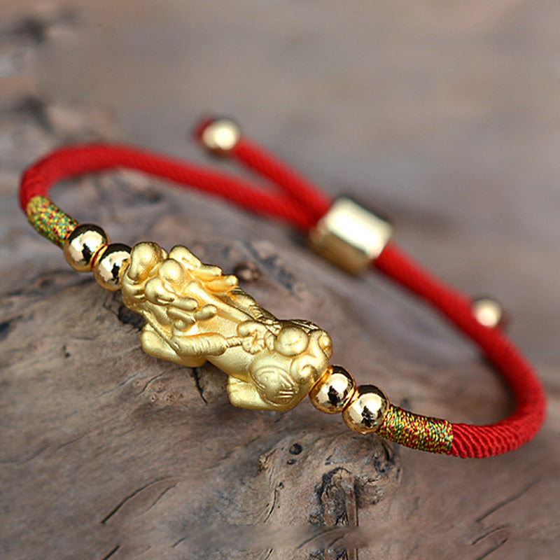 24K Gold-Plated Feng Shui PiXiu Bracelet Luck Red String Bracelet