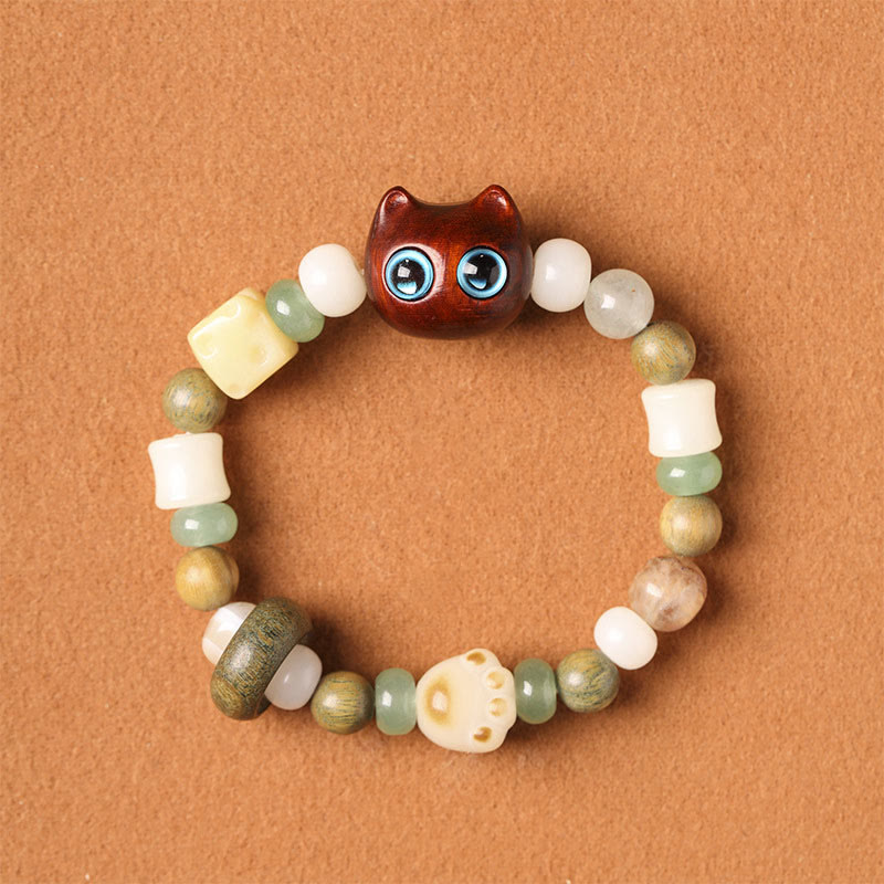 Fortune Jewel Bodhi Seed Green Sandalwood Ebony Wood Small Leaf Red Sandalwood Cat Head Paw Claw Peace Bracelet