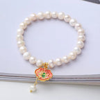Fortune Jewel Natural Pearl Lotus Koi Fish Goldfish Optimism Charm Bracelet