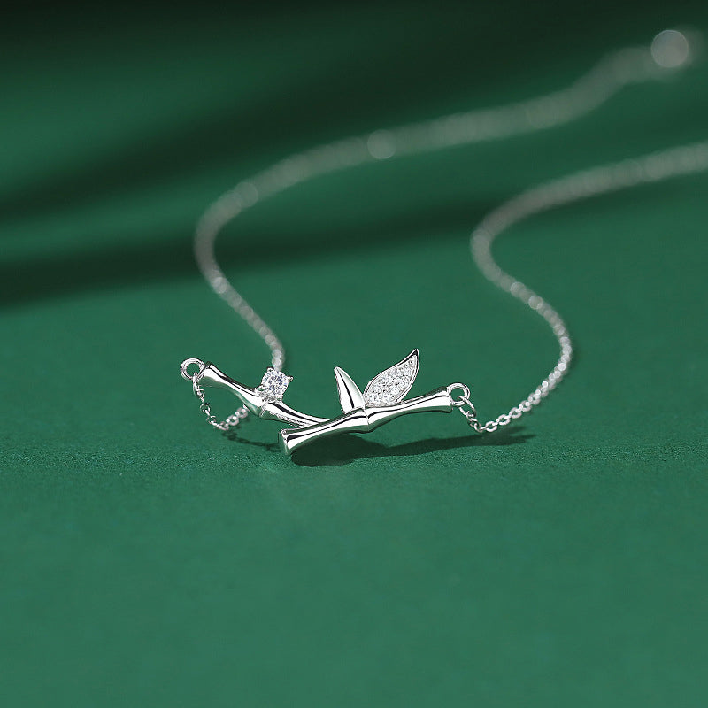 Fortune Jewel Bamboo Leaf Design Copper Zircon Wealth Necklace Pendant