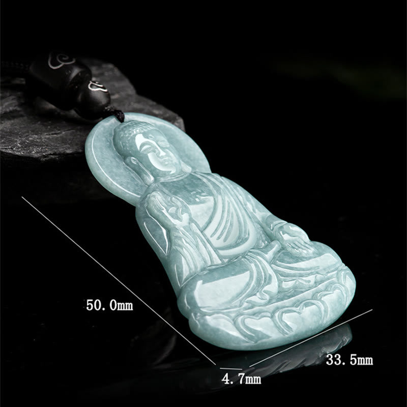 Fortune Jewel Amitabha Buddha Natural Jade Lotus Amulet Compassion String Necklace Pendant Fortune Jewel
