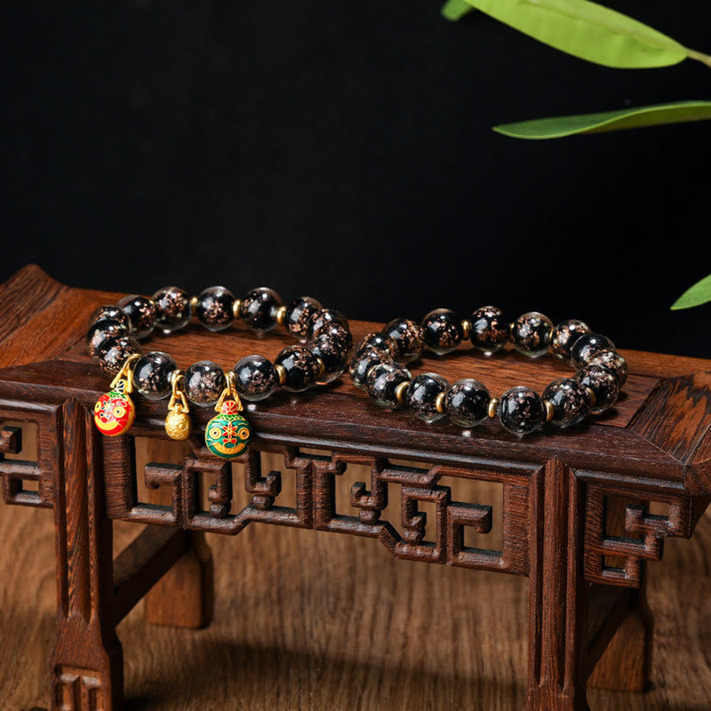 Fortune Jewel Gold Swallowing Beast Family Charm Luminous Fluorescent Liuli Glass Bead Success Bracelet