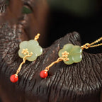 Fortune Jewel Vintage Plum Blossom Flower Jade Red Agate Prosperity Necklace Pendant
