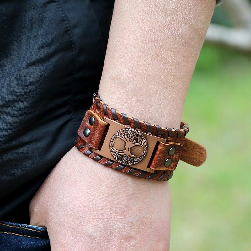 Fortune Jewel Lucky Tree Of Life Balance Leather Bracelet