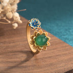 Fortune Jewel Lotus Pattern Jade Abundance Adjustable Ring Fortune Jewel