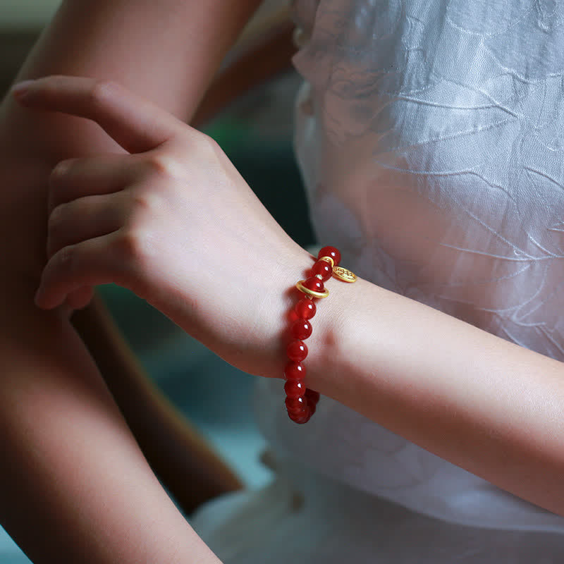 Fortune Jewel Natural Red Agate Blessing Letter Confidence Bracelet