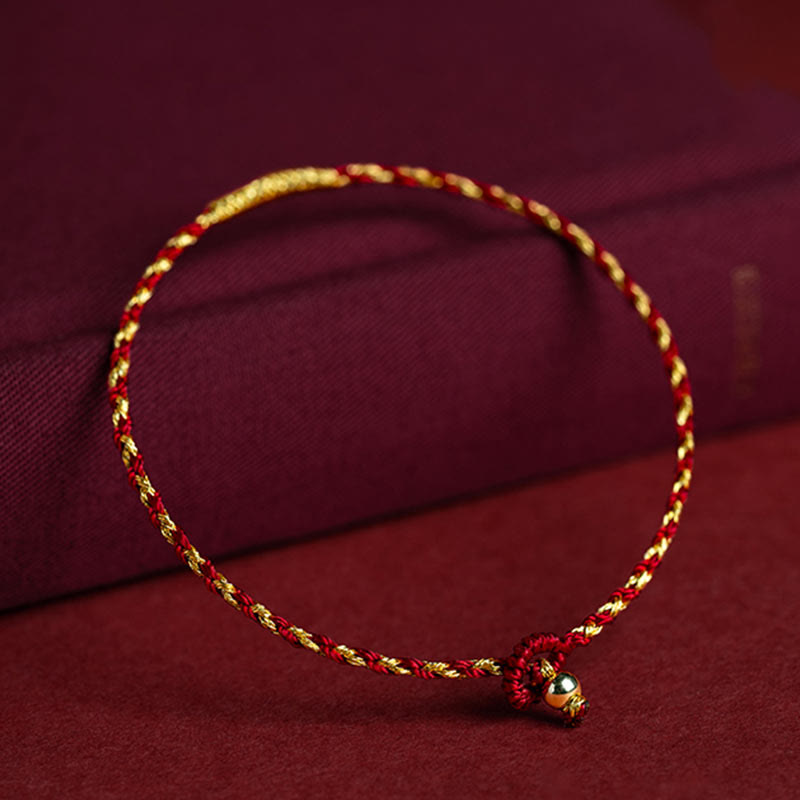 Fortune Jewel 14K Gold Plated Handmade Red Gold Rope King Kong Knot Braided Luck Bracelet