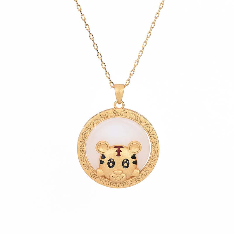 Fortune Jewel White Jade Year of the Tiger Blessing Necklace