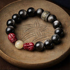Fortune Jewel Gold Sheen Obsidian PiXiu Cinnabar Om Mani Padme Hum Protection Bracelet