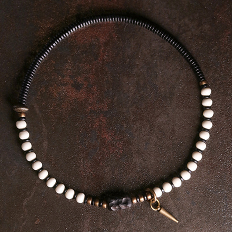 Fortune Jewel Bone Beads Ebony Wood Copper Strength Couple Bracelet