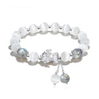 Fortune Jewel Natural Cat's Eye Moonstone Strawberry Quartz PiXiu Support Bracelet
