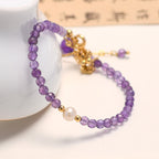Fortune Jewel 14K Gold Plated Amethyst Crystal Healing Double Layer Chain Bracelet