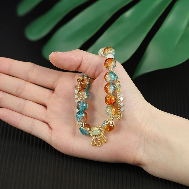Fortune Jewel Colorful Liuli Glass Bead Chinese Lock Charm Fortune Bracelet