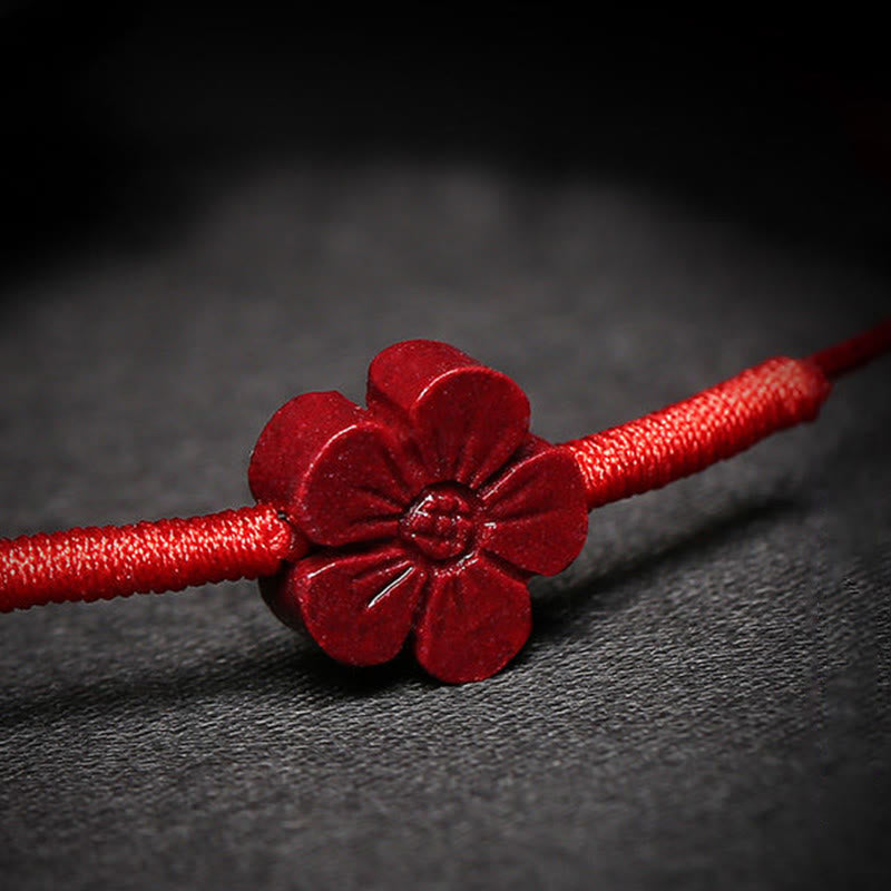 Fortune Jewel Handmade Plum Blossom Four Leaf Clover PiXiu Lotus Koi Fish Cinnabar Blessing Braid Bracelet