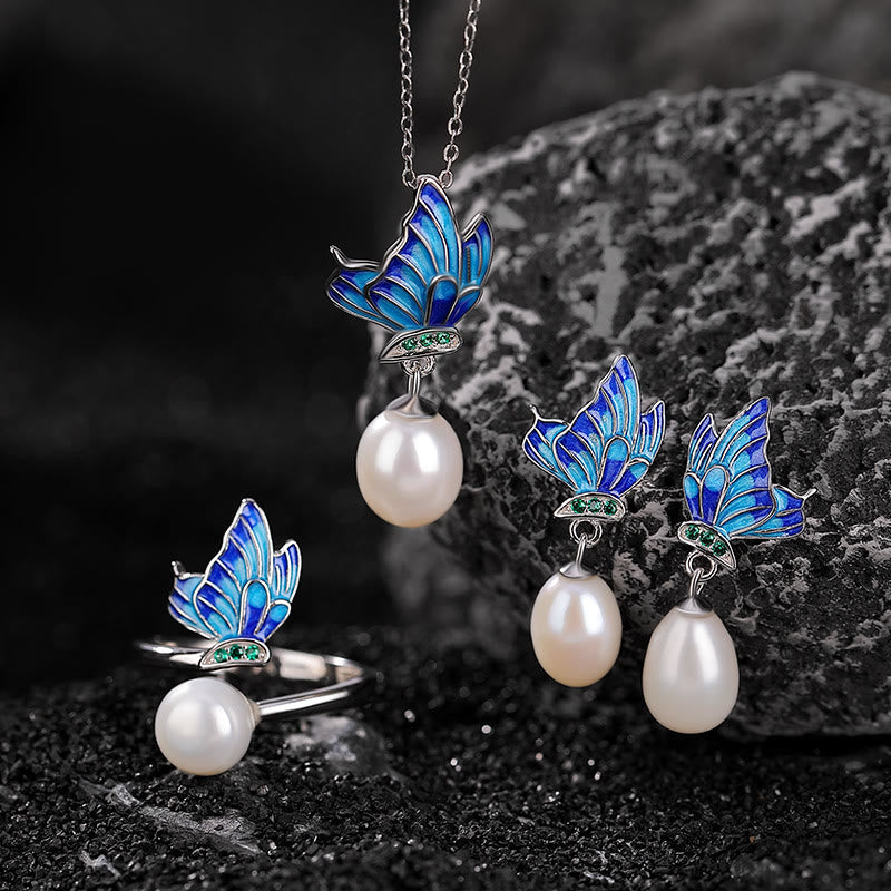 Fortune Jewel 925 Sterling Silver Pearl Butterfly Healing Necklace Pendant Earrings Ring