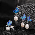 Fortune Jewel 925 Sterling Silver Pearl Butterfly Healing Necklace Pendant Earrings Ring