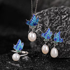 Fortune Jewel 925 Sterling Silver Pearl Butterfly Healing Necklace Pendant Earrings Ring