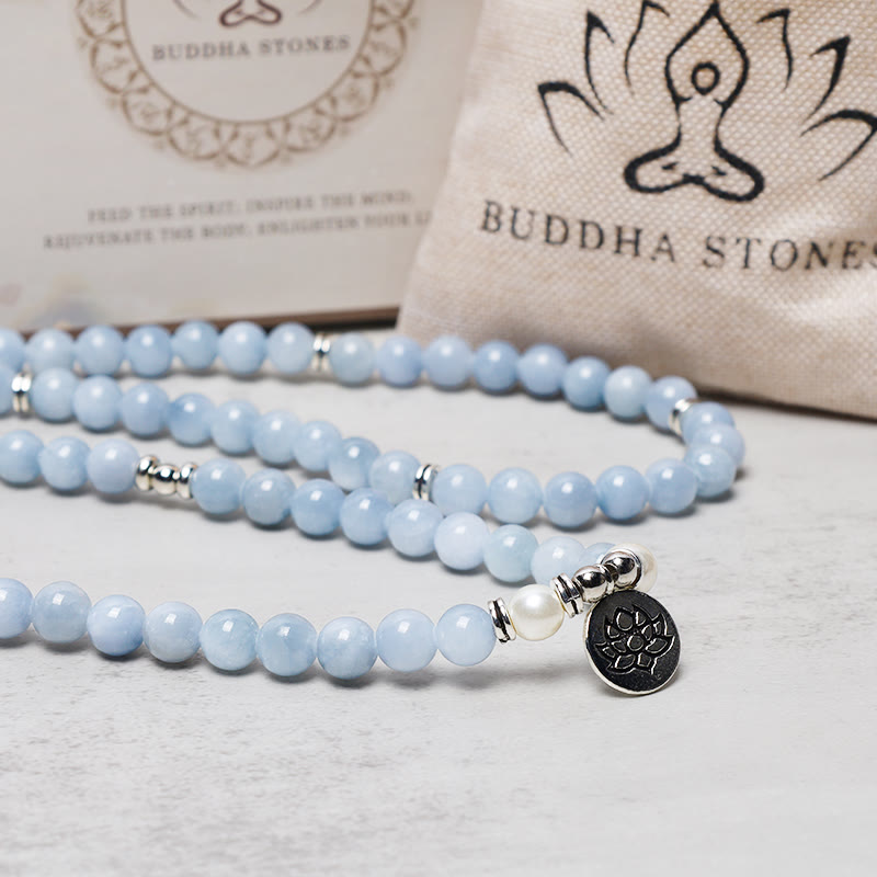 Fortune Jewel 108 Mala Beads Aquamarine Healing Bracelet