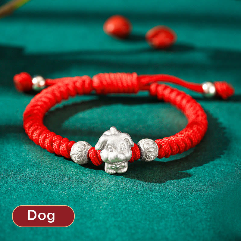 Fortune Jewel 999 Sterling Silver Chinese Zodiac Red Rope Luck Handcrafted Kids Bracelet Fortune Jewel