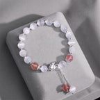 Fortune Jewel Natural Cat's Eye Moonstone Strawberry Quartz PiXiu Support Bracelet