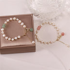 Fortune Jewel Pearl Green Strawberry Quartz Bead Healing Chain Bracelet