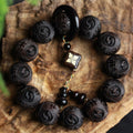 Fortune Jewel Ebony Wood Chinese Character Yin Yang Engraved Gourd Balance Bracelet Fortune Jewel