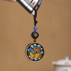 Fortune Jewel PiXiu Copper Coin Ebony Wood Luck Attract Wealth Key Chain Decoration