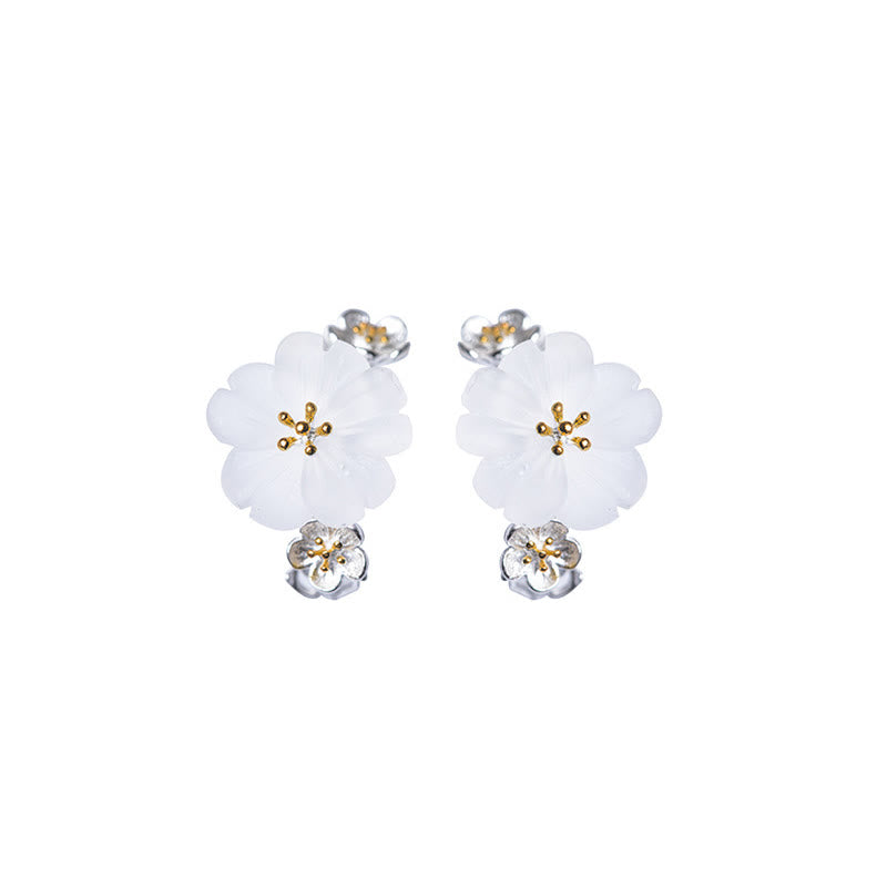 Fortune Jewel 925 Sterling Silver Plum Blossom Floral Blessing Earrings