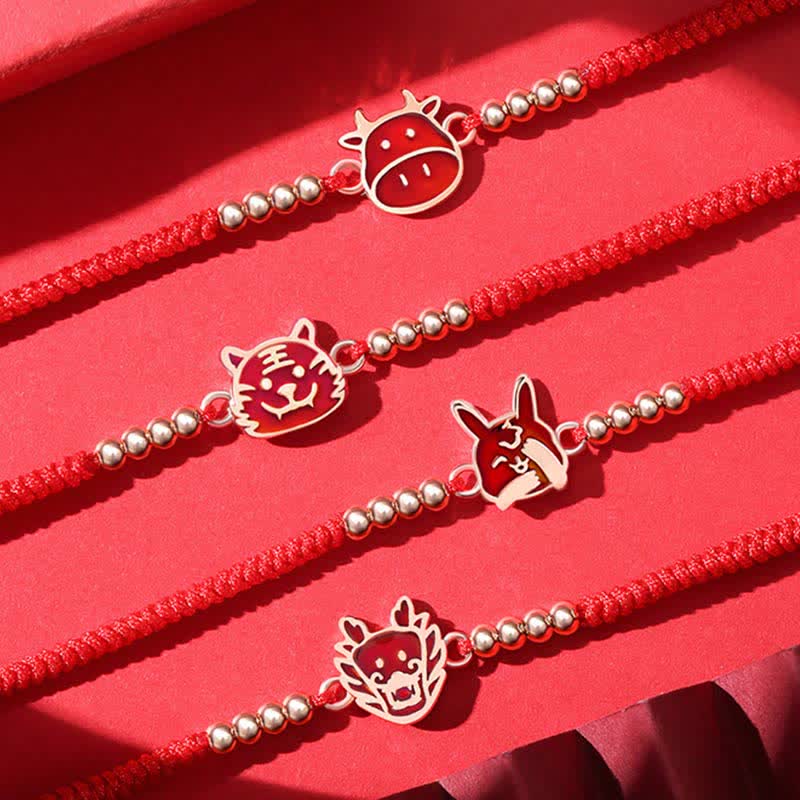 Fortune Jewel 925 Sterling Silver Chinese Zodiac Luck Faith Discolor Red String Bracelet