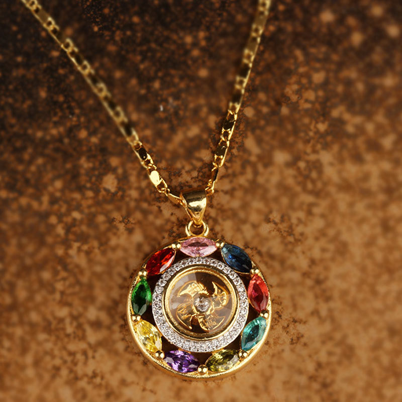 Fortune Jewel Colorful Zircon Copper Wealth Luck Rotation Bracelet Necklace Pendant