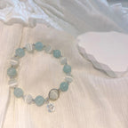 Fortune Jewel 925 Sterling Silver Cat's Eye Aquamarine Support Charm Bracelet