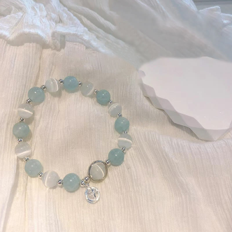 Fortune Jewel 925 Sterling Silver Cat's Eye Aquamarine Support Charm Bracelet